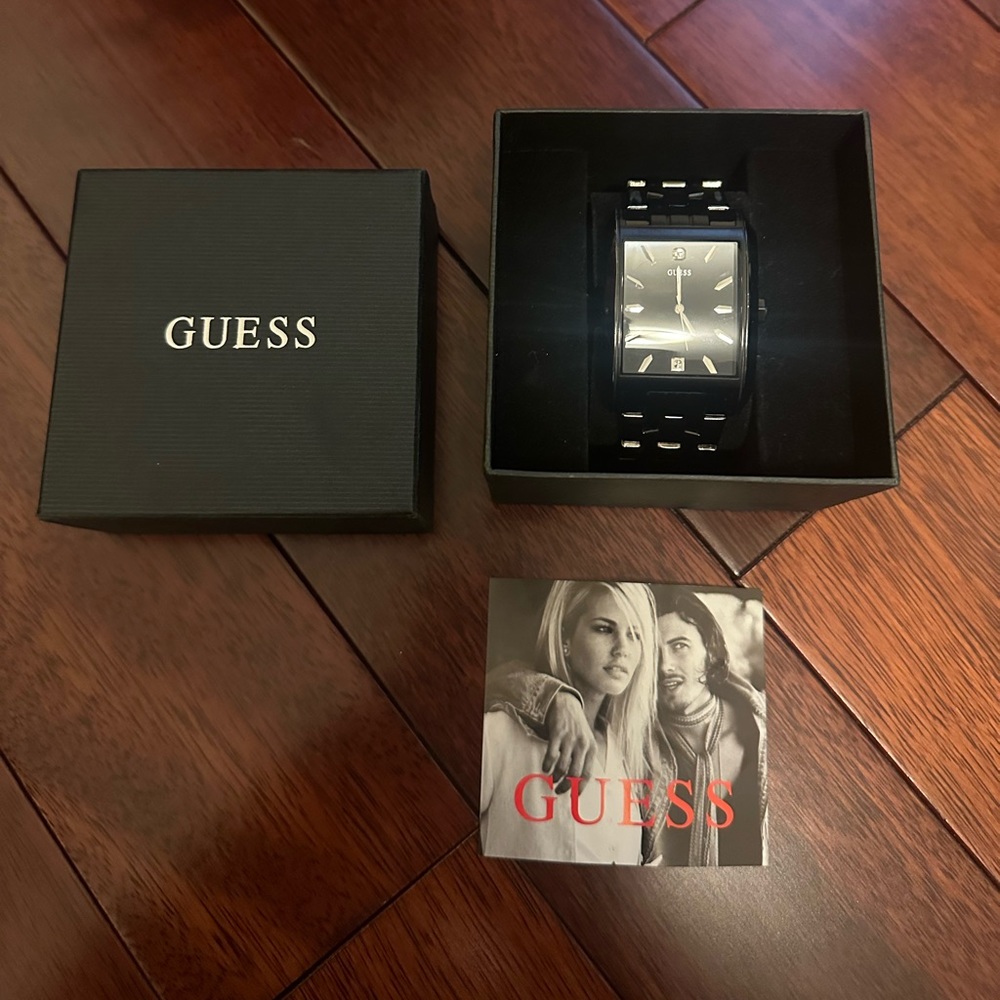 Guess Black Ion Plated Mens Watch Index Diamond U13517G1
